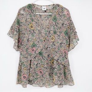 CAbi 5344 Poet Boho Floral Couplet Layered Tiered Ruffle Sleeve Top Small